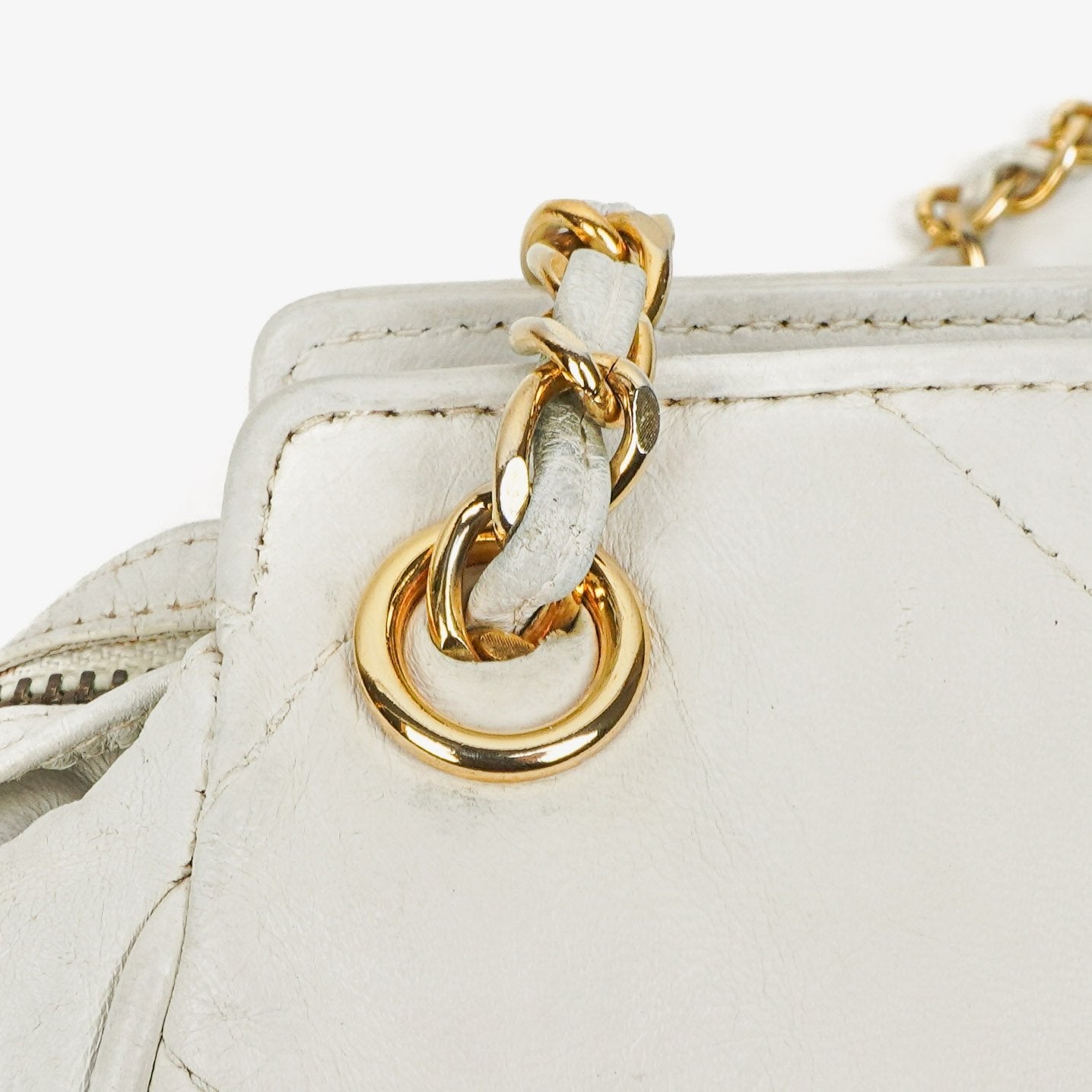 Chanel CC Double Chain White Shoulder Bag