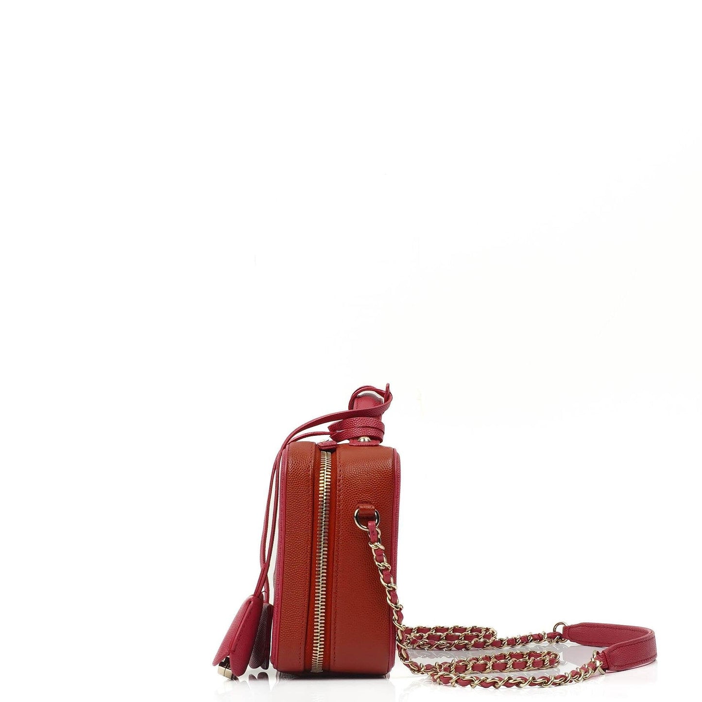 Chanel CC Filigree Small Vanity Case In Red And Pink Quilted Caviar Leather And Champagne Gold-Tone Hardware