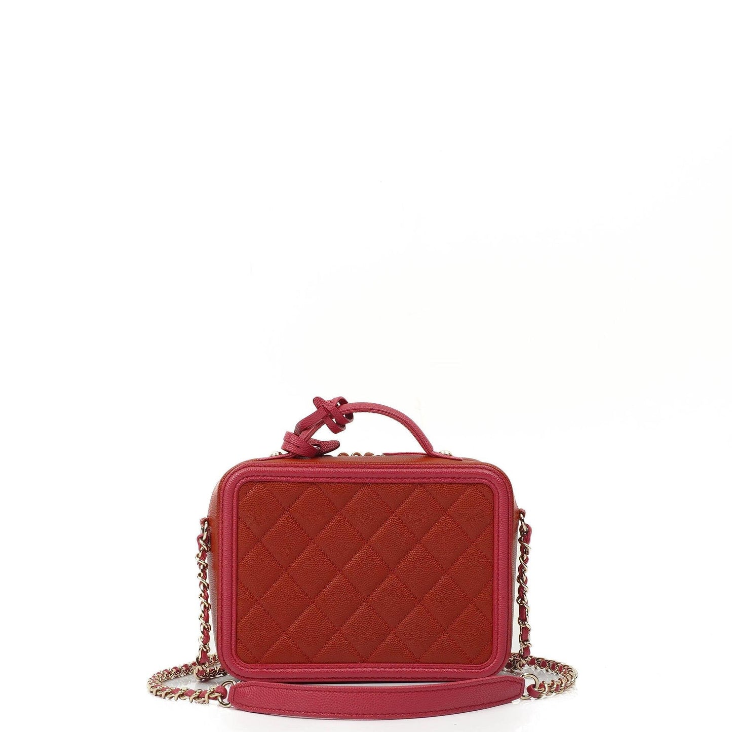 Chanel CC Filigree Small Vanity Case In Red And Pink Quilted Caviar Leather And Champagne Gold-Tone Hardware