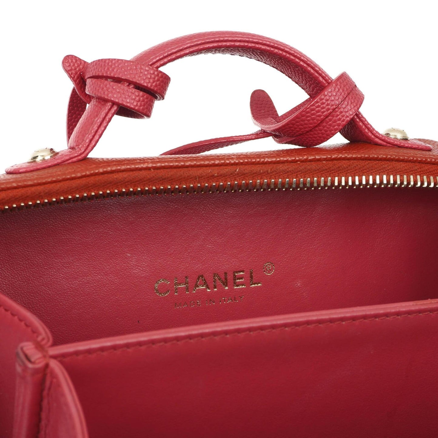 Chanel CC Filigree Small Vanity Case In Red And Pink Quilted Caviar Leather And Champagne Gold-Tone Hardware