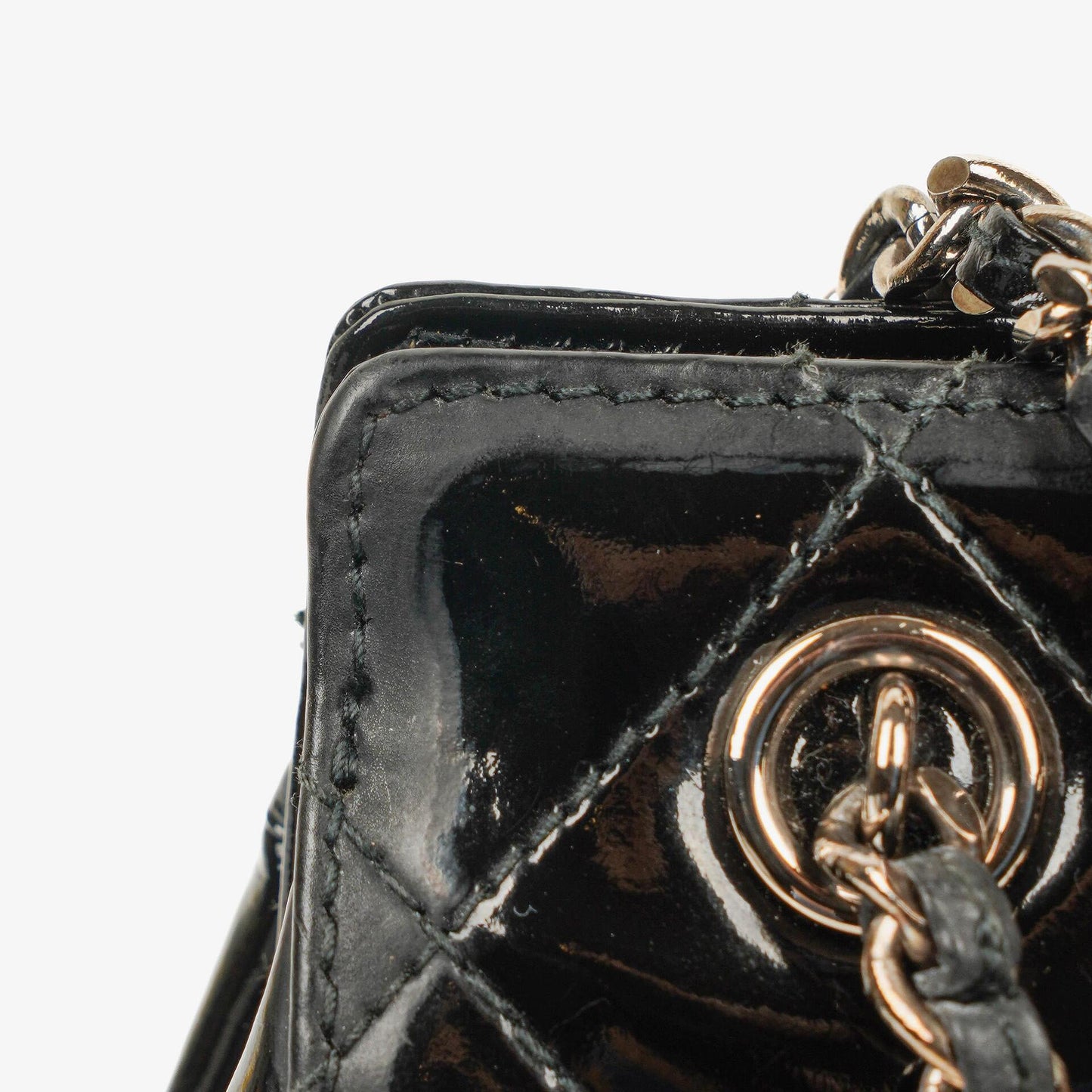 Chanel CC Front Pocket Black Quilted Patent Leather Small Tote Bag