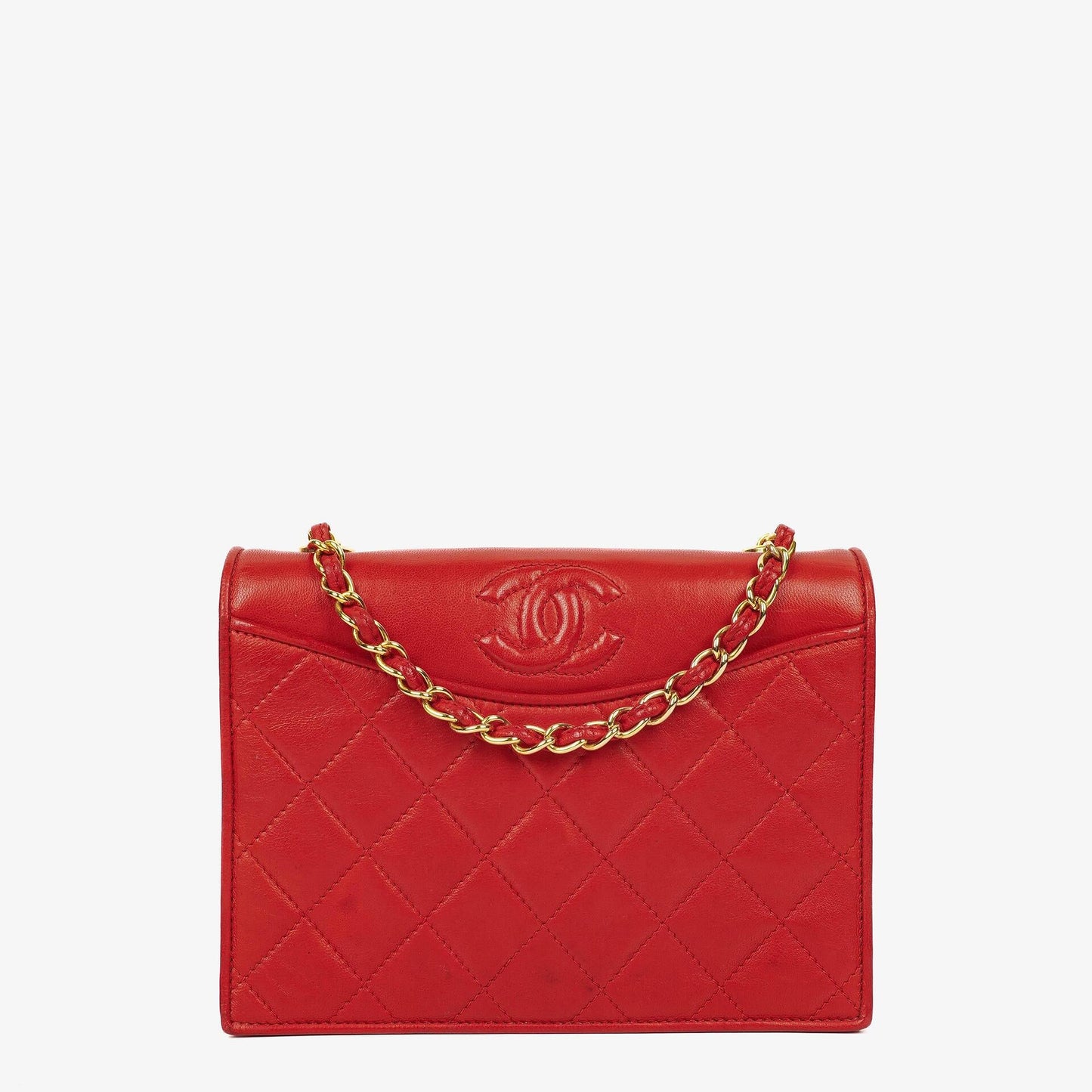 Chanel CC Logo Red Leather Full Flap Shoulder Bag