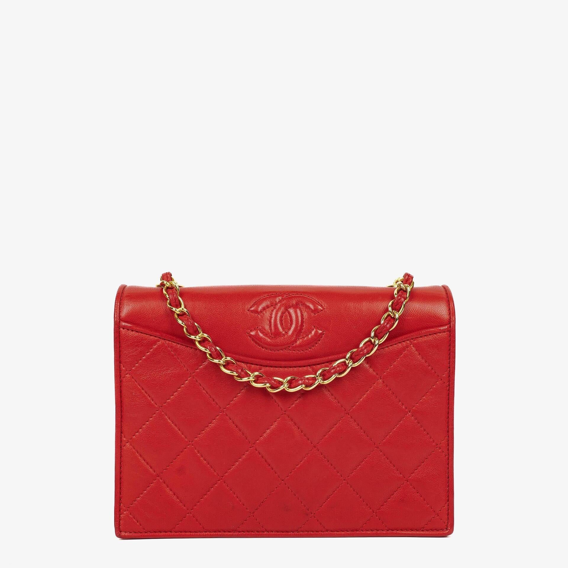 Chanel CC Logo Red Leather Full Flap Shoulder Bag