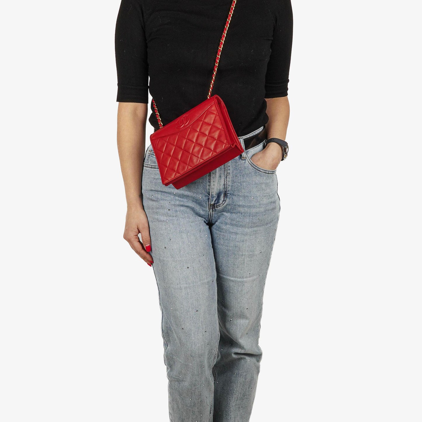 Chanel CC Logo Red Leather Full Flap Shoulder Bag