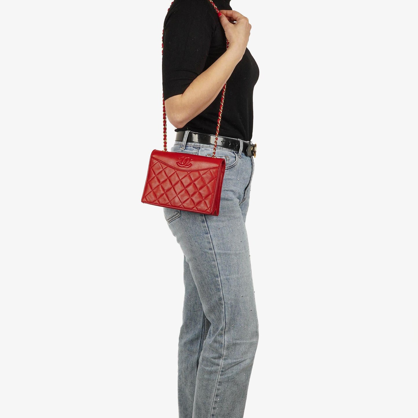 Chanel CC Logo Red Leather Full Flap Shoulder Bag