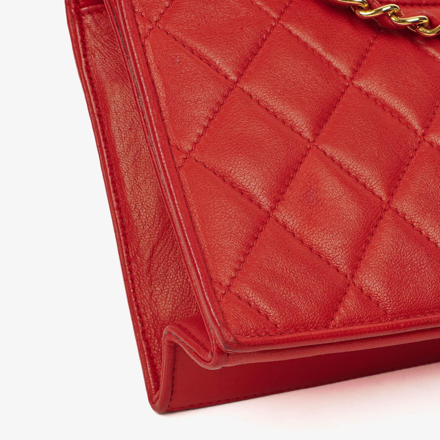 Chanel CC Logo Red Leather Full Flap Shoulder Bag