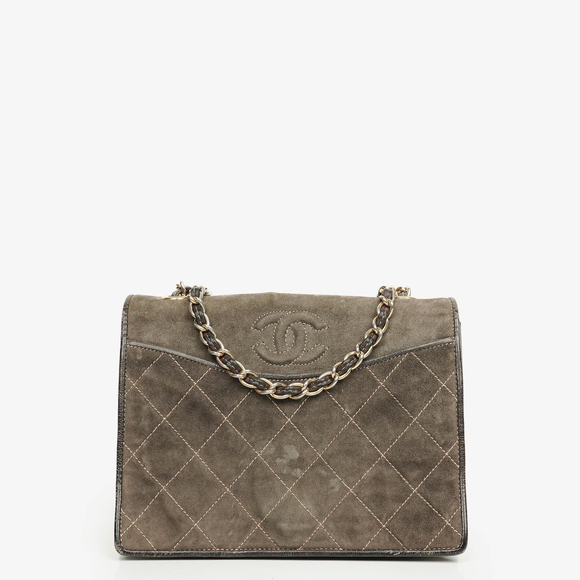 Chanel CC Logo Suede Full Flap Shoulder Bag