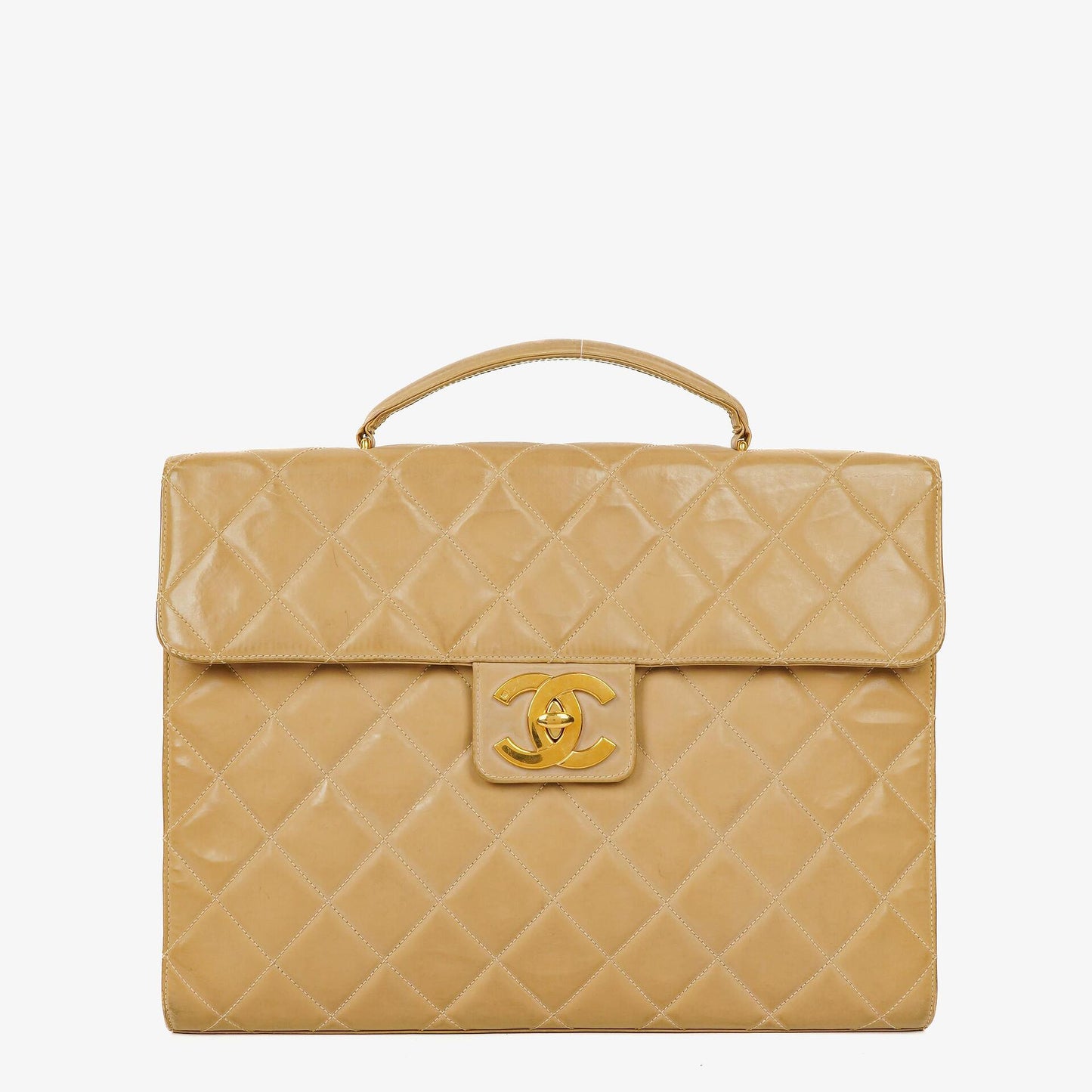 Chanel CC Maxi Logo Beige Briefcase