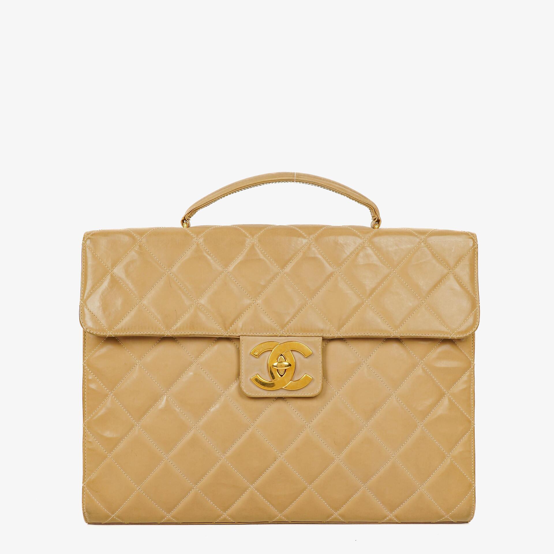 Chanel CC Maxi Logo Beige Briefcase
