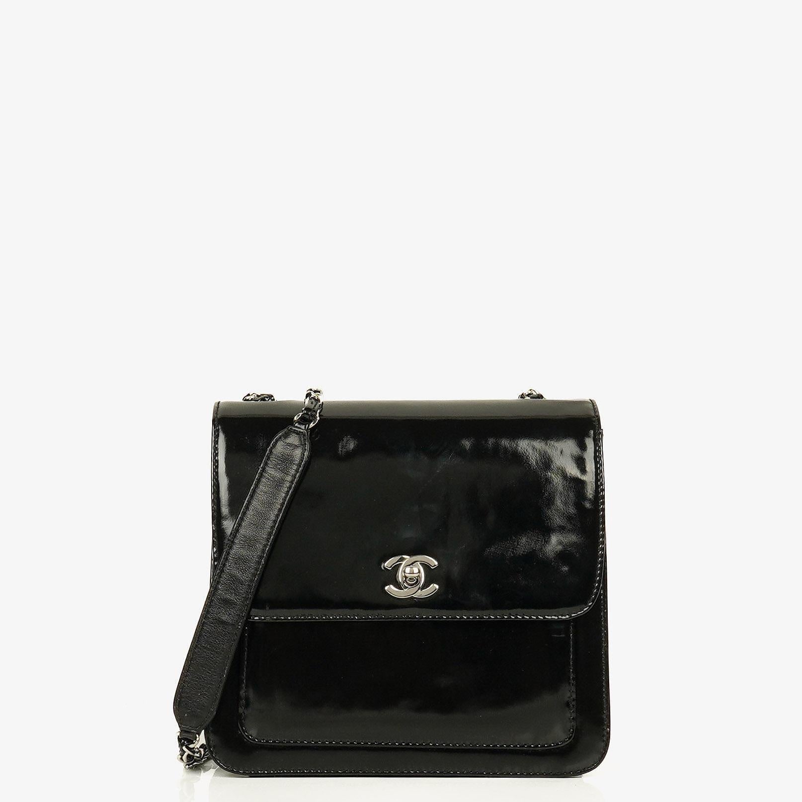 Chanel CC Square Black Patent Leather Flap Bag