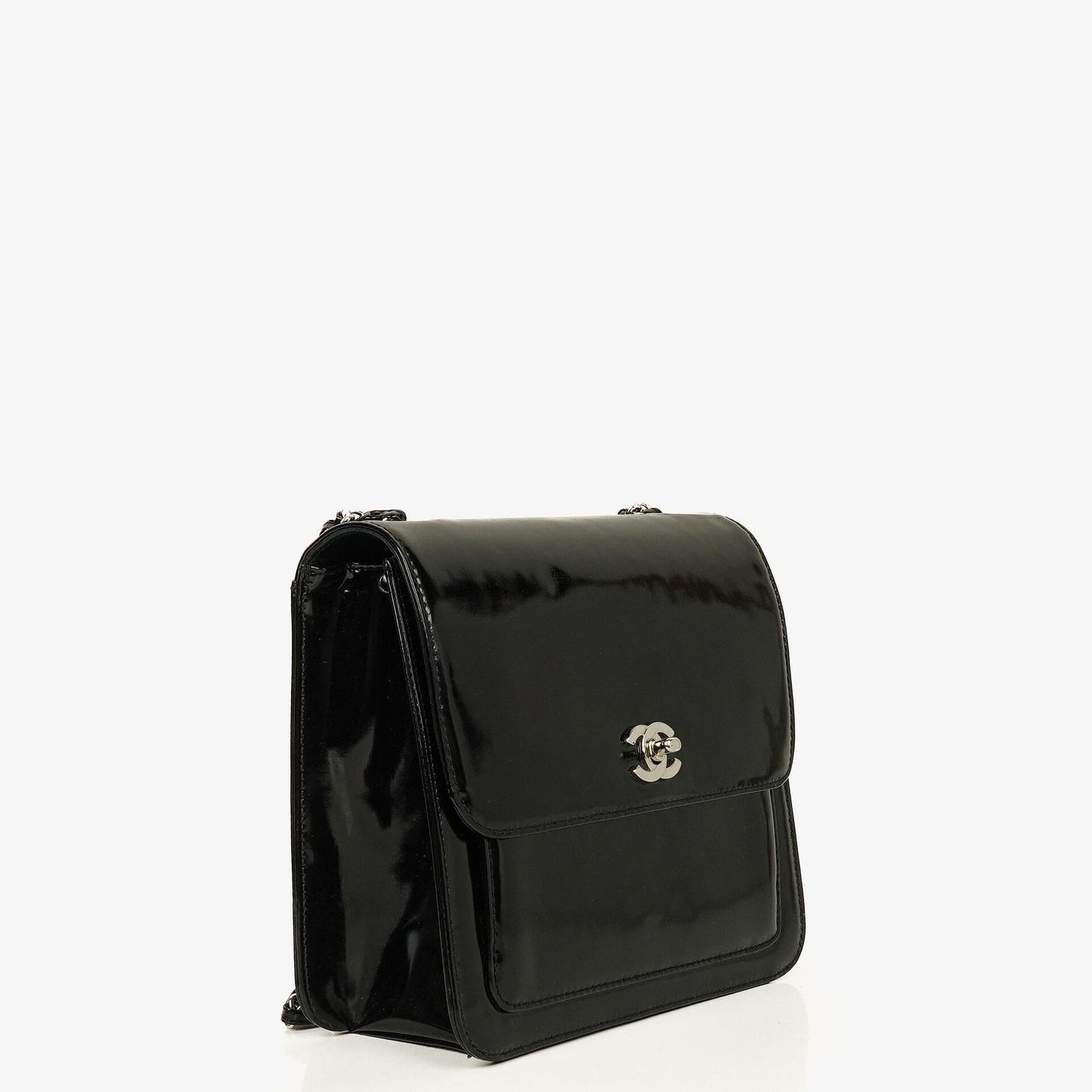Chanel CC Square Black Patent Leather Flap Bag
