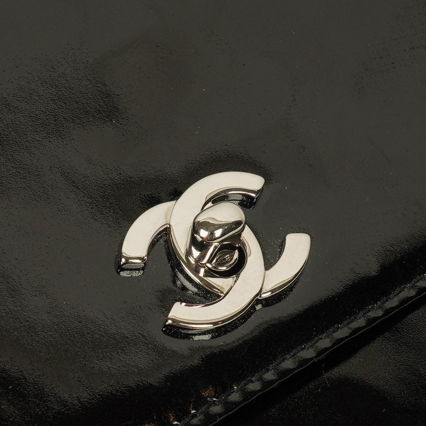 Chanel CC Square Black Patent Leather Flap Bag