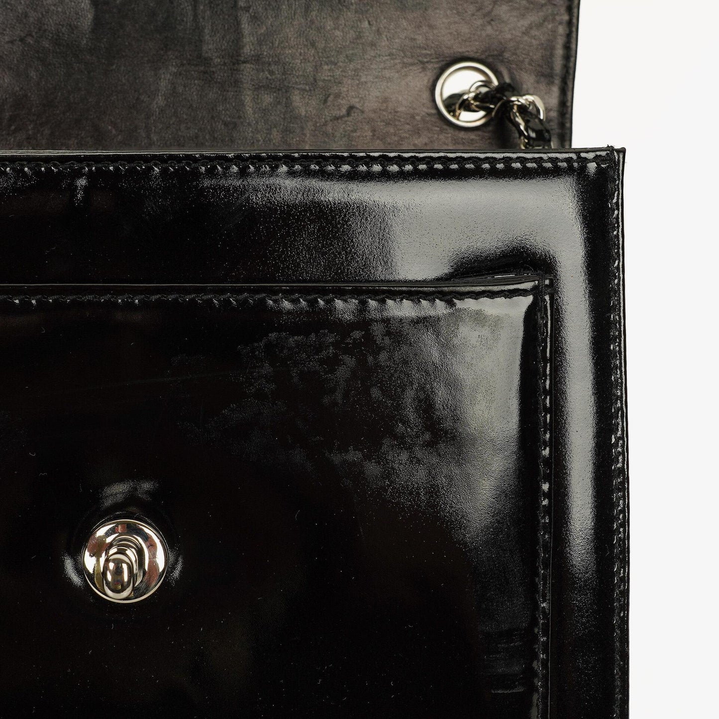 Chanel CC Square Black Patent Leather Flap Bag