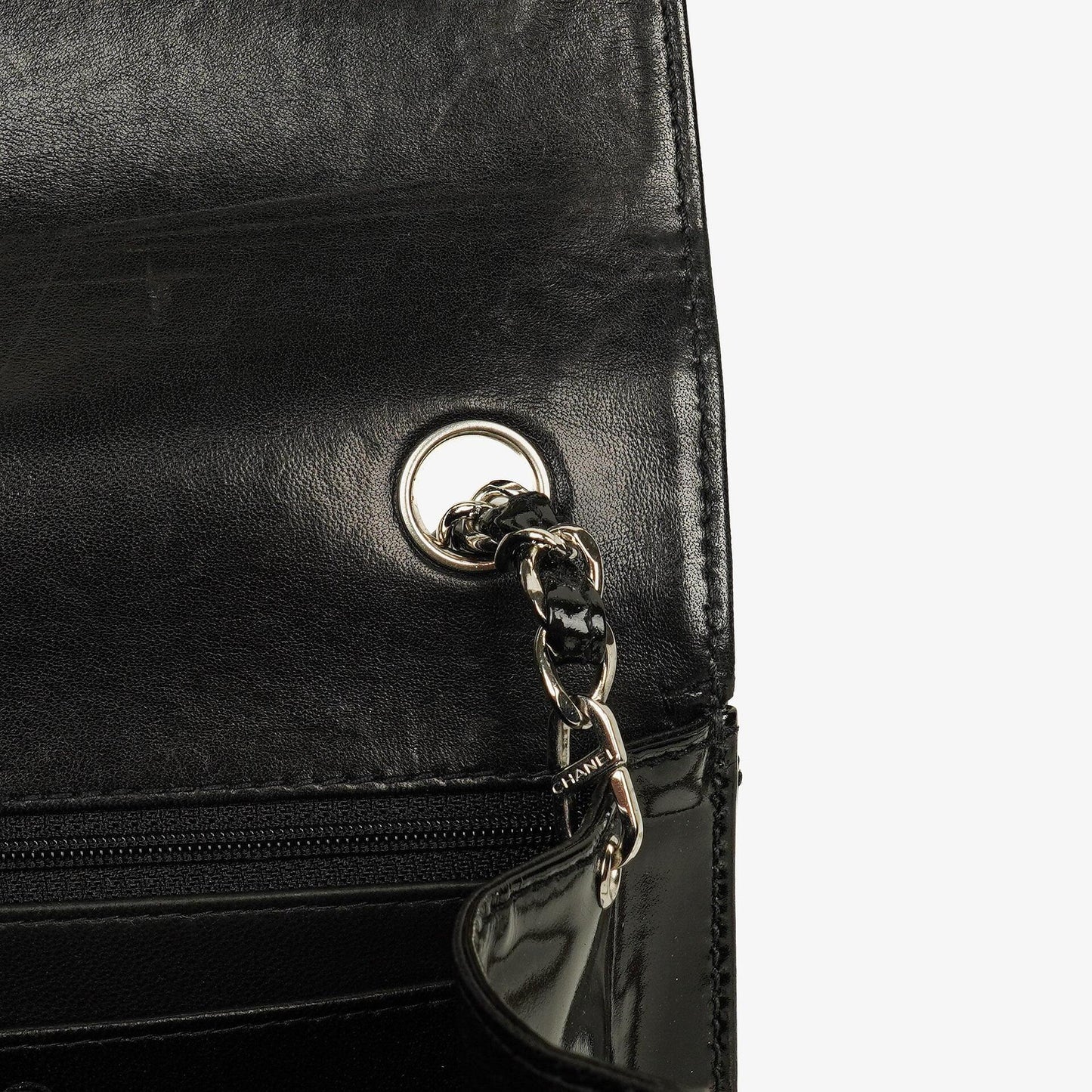Chanel CC Square Black Patent Leather Flap Bag