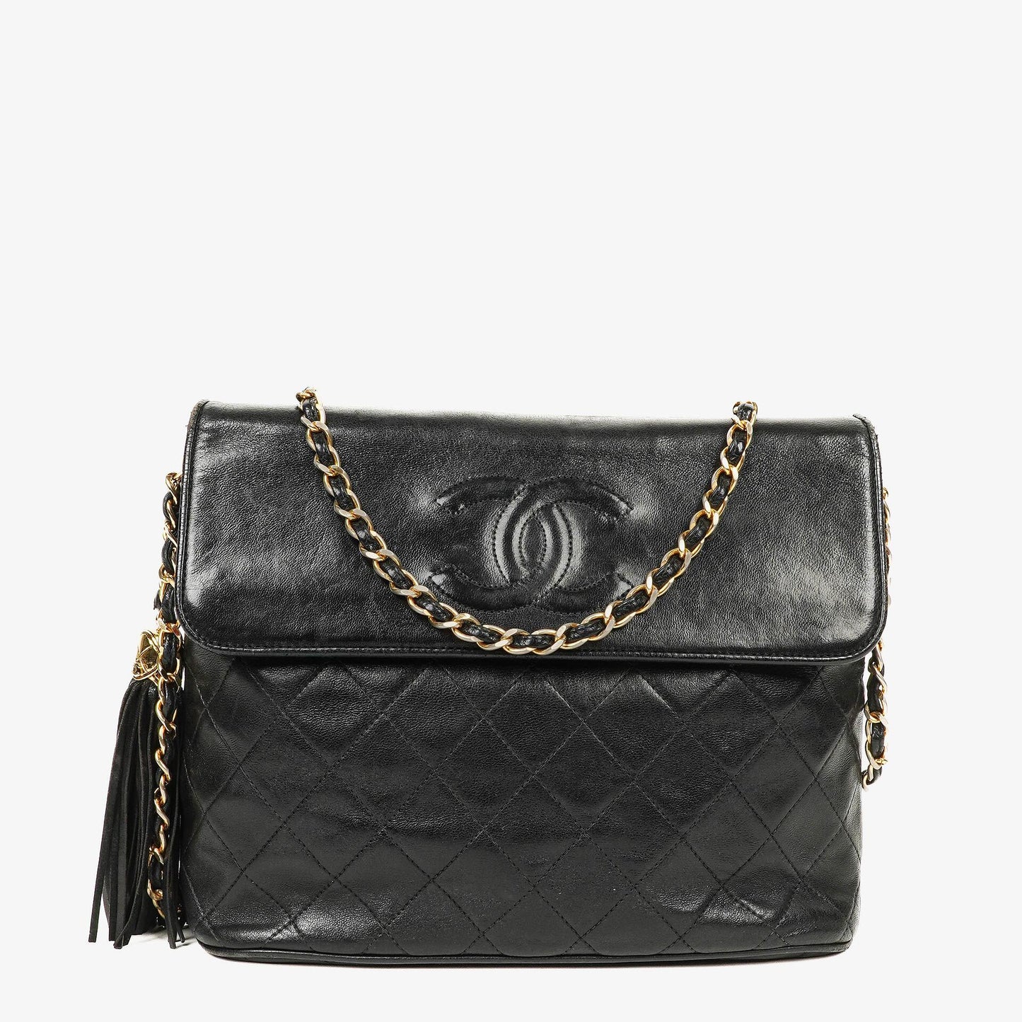 Chanel CC Tassel Quilted Black Leather Shoulder Bag