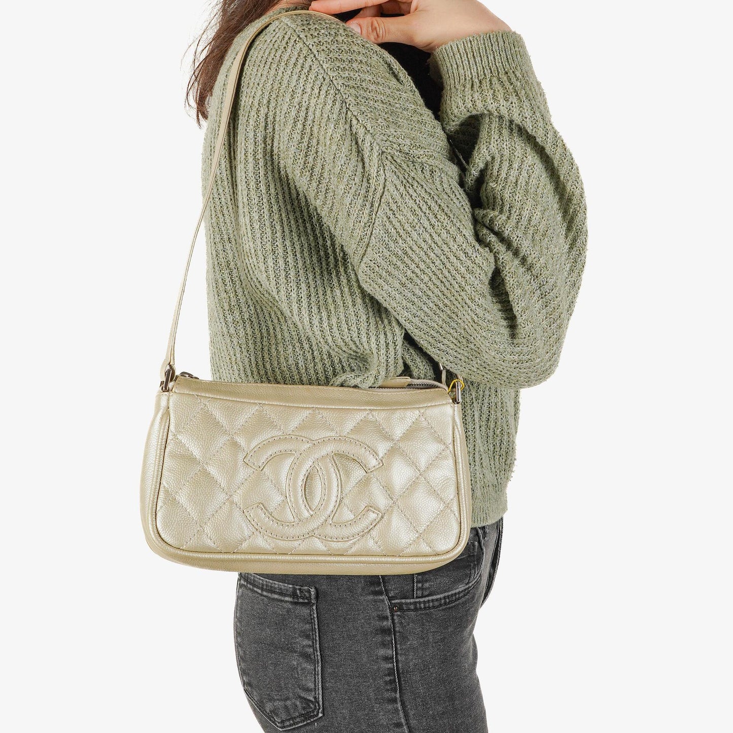 Chanel CC Timeless Metallic Caviar Quilted Shoulder Bag