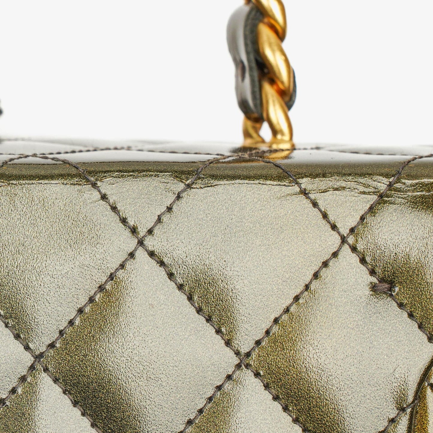 Chanel CC Vanity Case Olive Green Iridescent Quilted Patent Leather