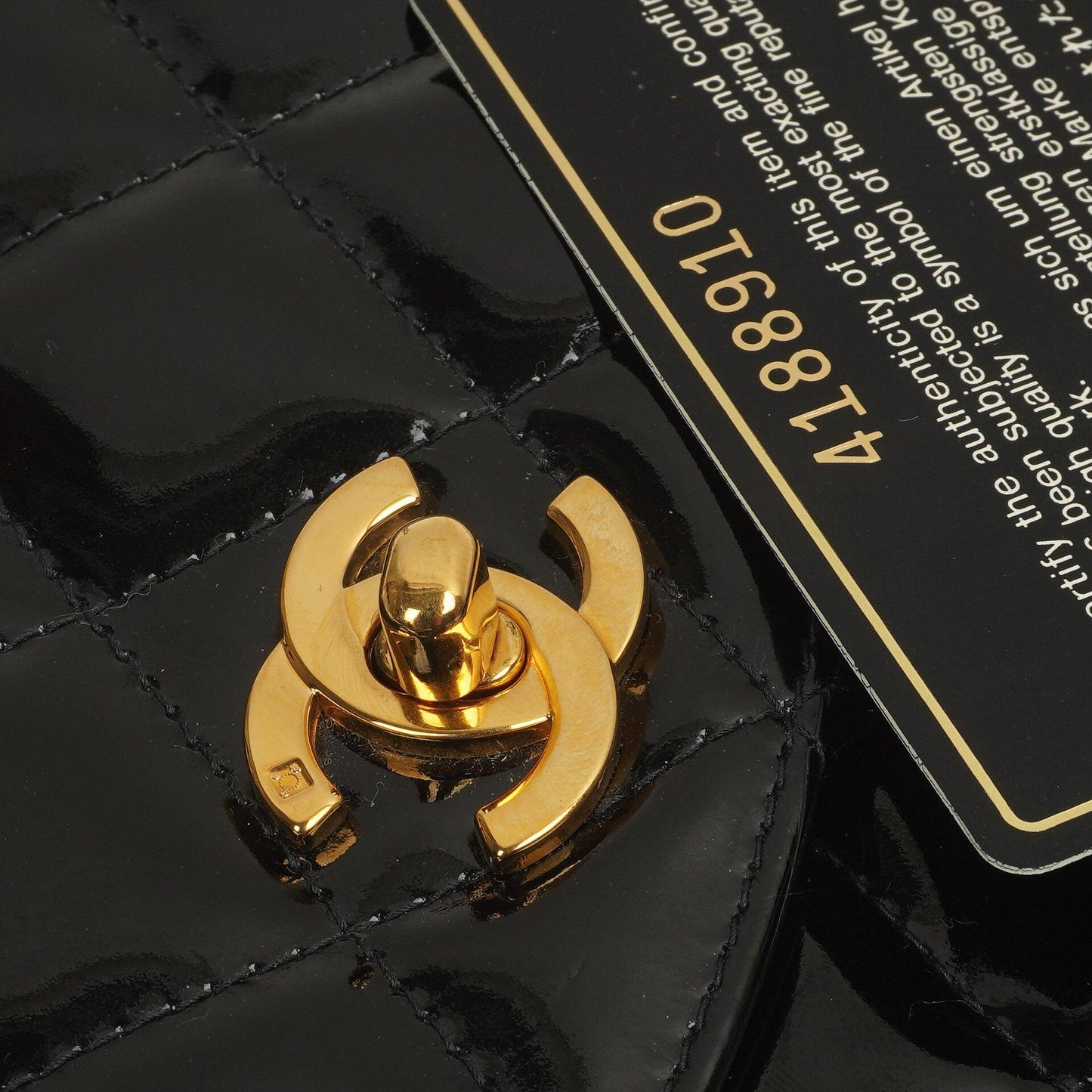 Chanel Chain Top Handle Single Flap Bag Black Quilted Patent Leather 24K Gold-Plated Hardware