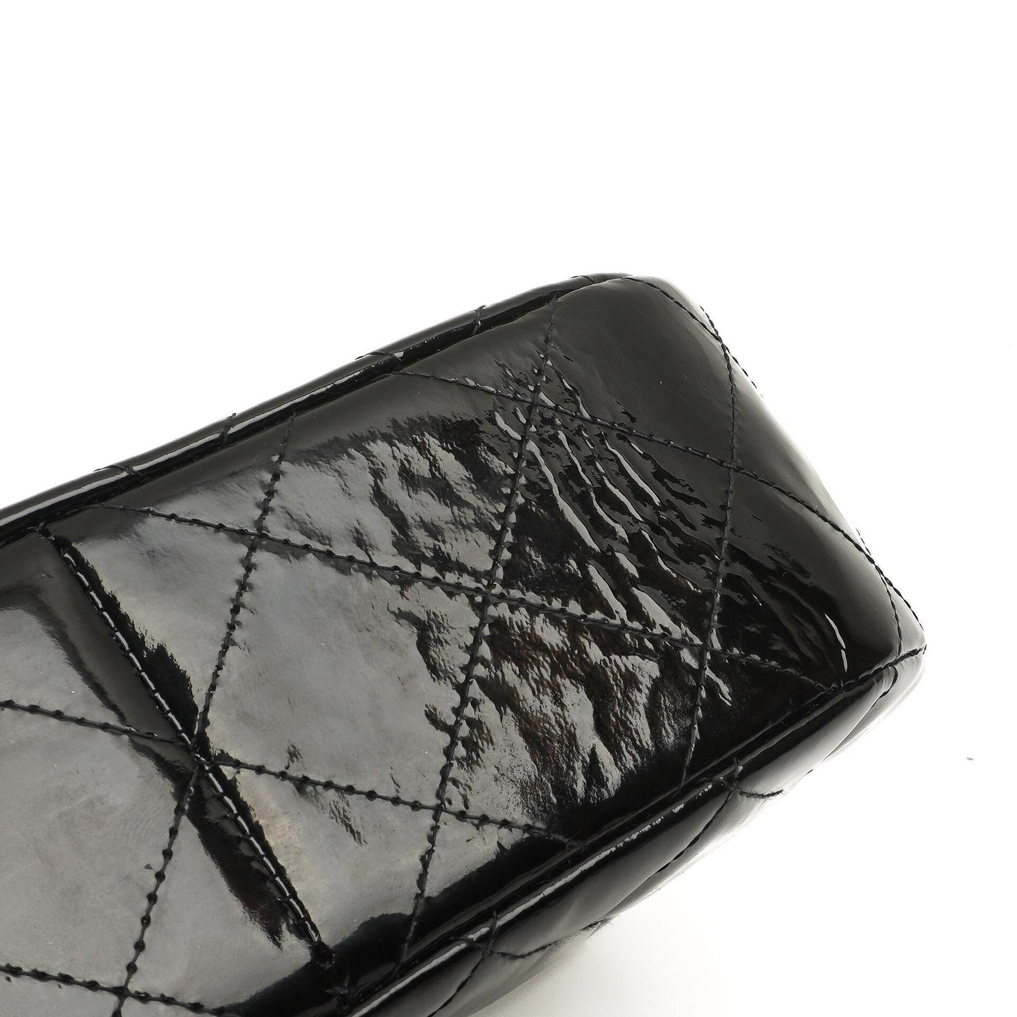 Chanel Chain Top Handle Single Flap Bag Black Quilted Patent Leather 24K Gold-Plated Hardware