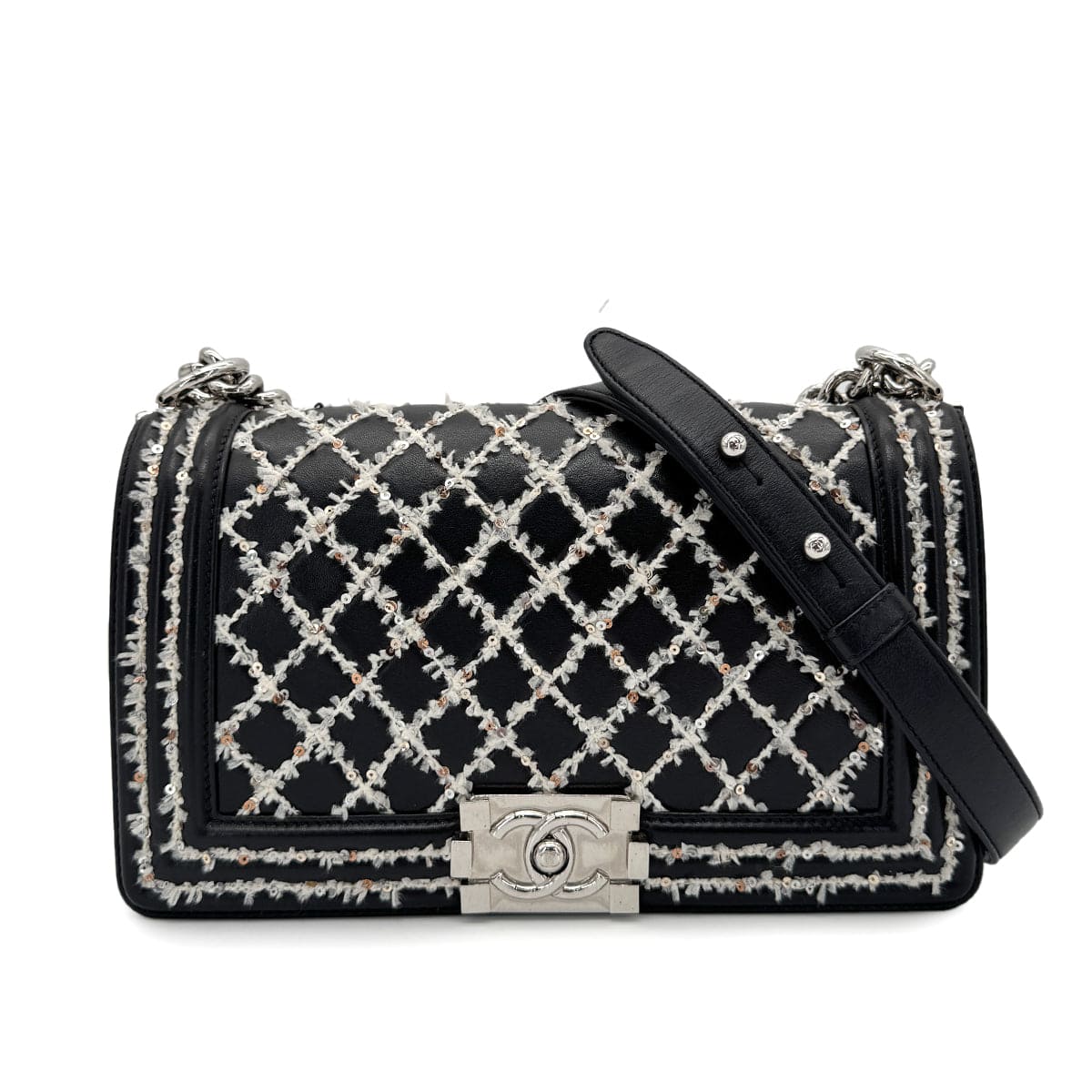 CHANEL BOYCHANEL MEDIUM CHAIN SHOULDER BAG BLACK LEATHER 90267774