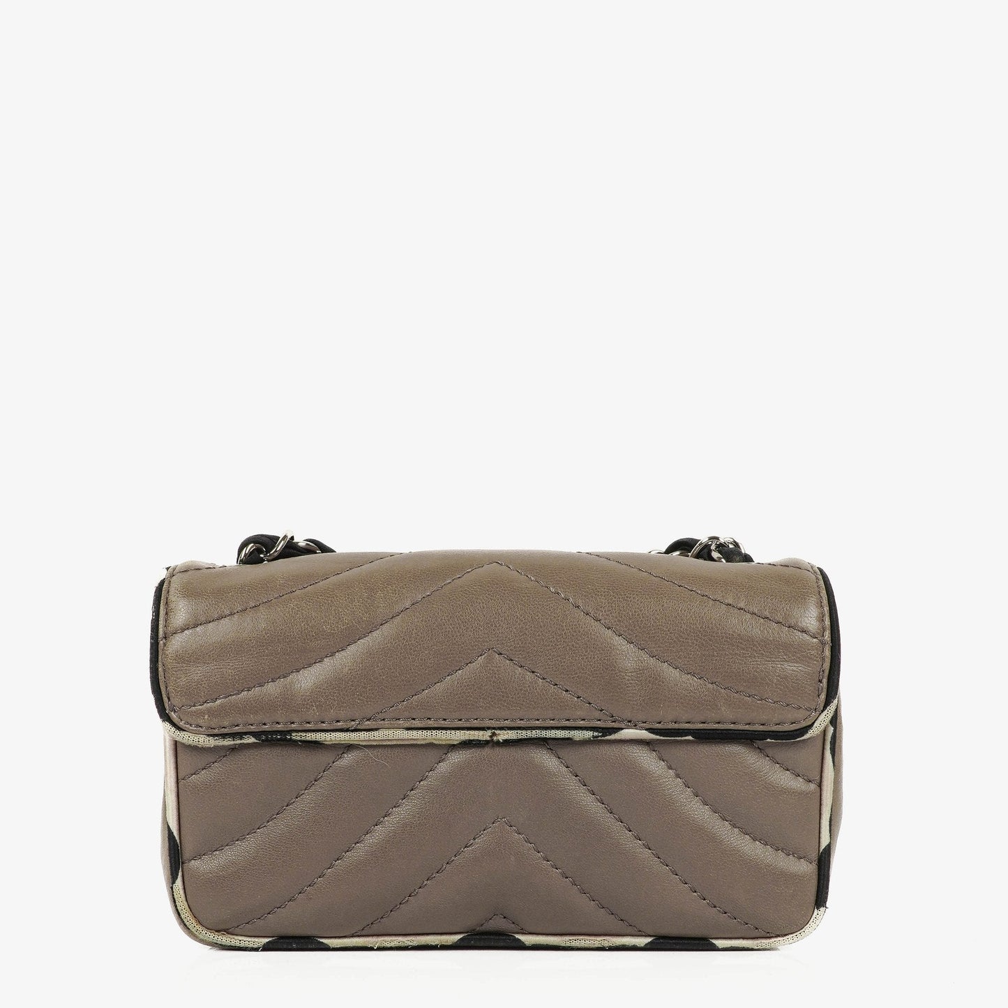 Chanel Chevron Mini Flap Quilted Lambskin And Printed Silk Trim With Silver Hardware