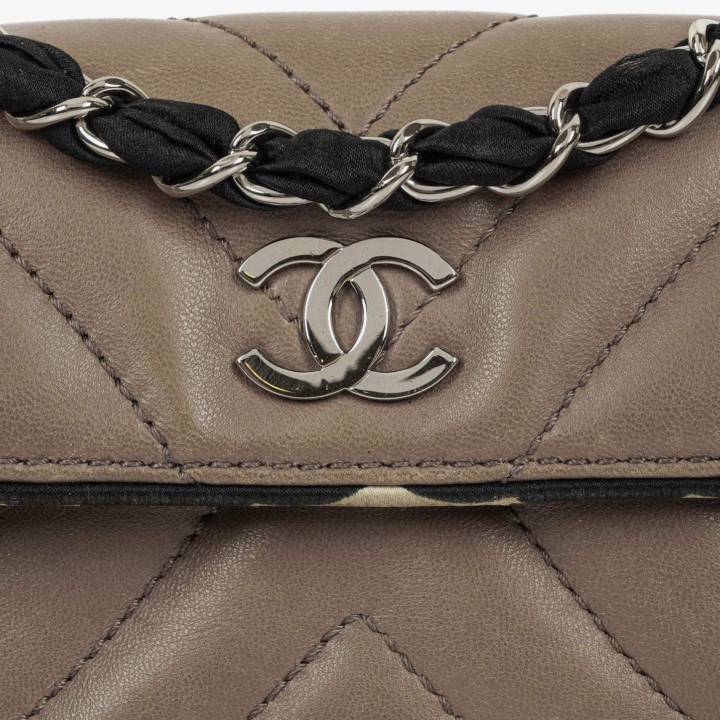Chanel Chevron Mini Flap Quilted Lambskin And Printed Silk Trim With Silver Hardware