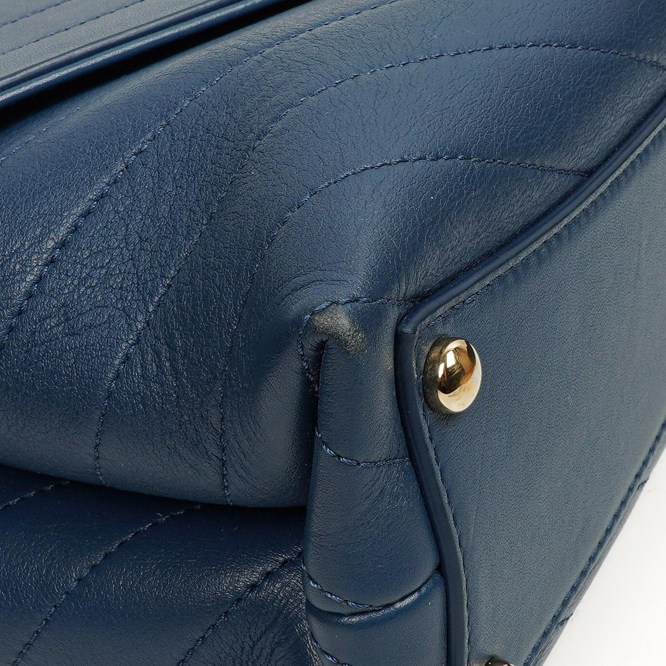 Chanel Chevron Stitched Large Envelope Compartment Flap Bag Blue Calfskin Gold-Tone Hardware, 2018-2019
