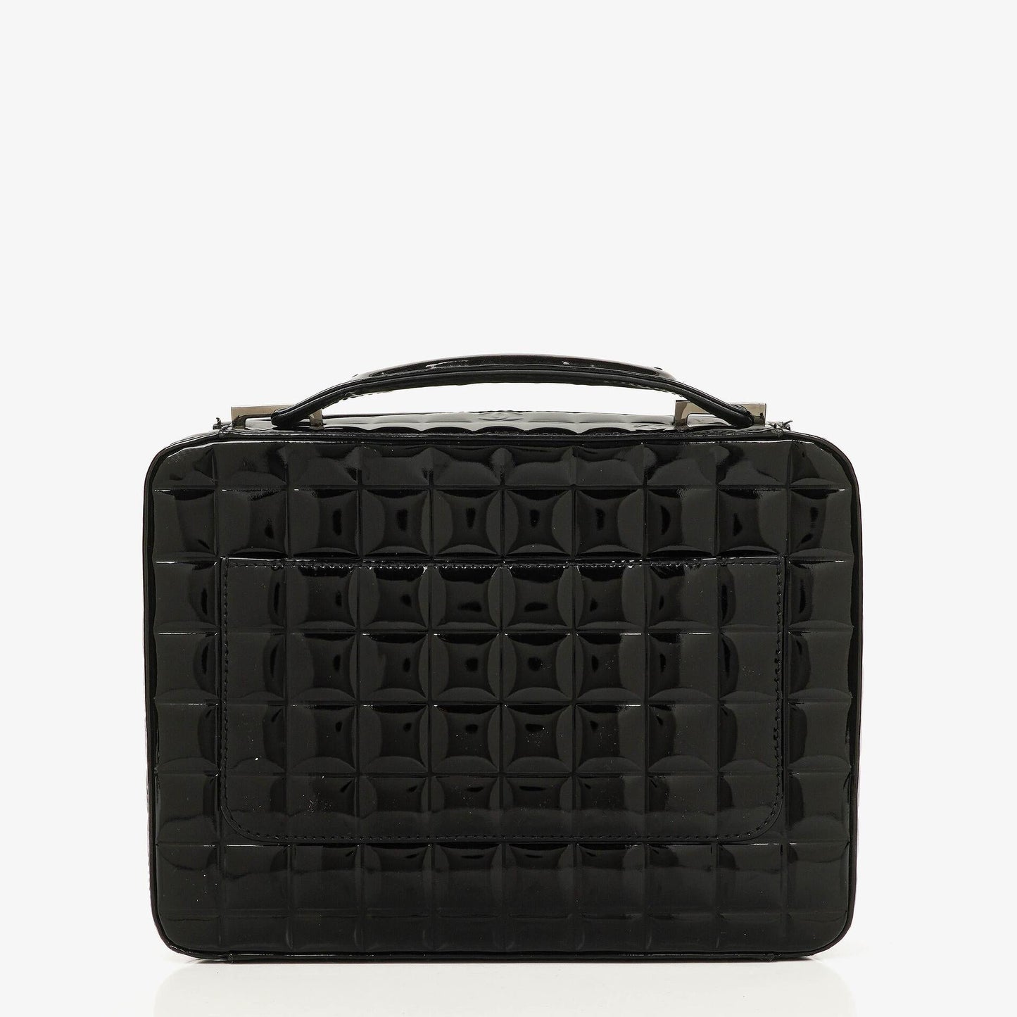 Chanel Chocolate Bar Briefcase Black Patent Leather With Silver Tone Hardware