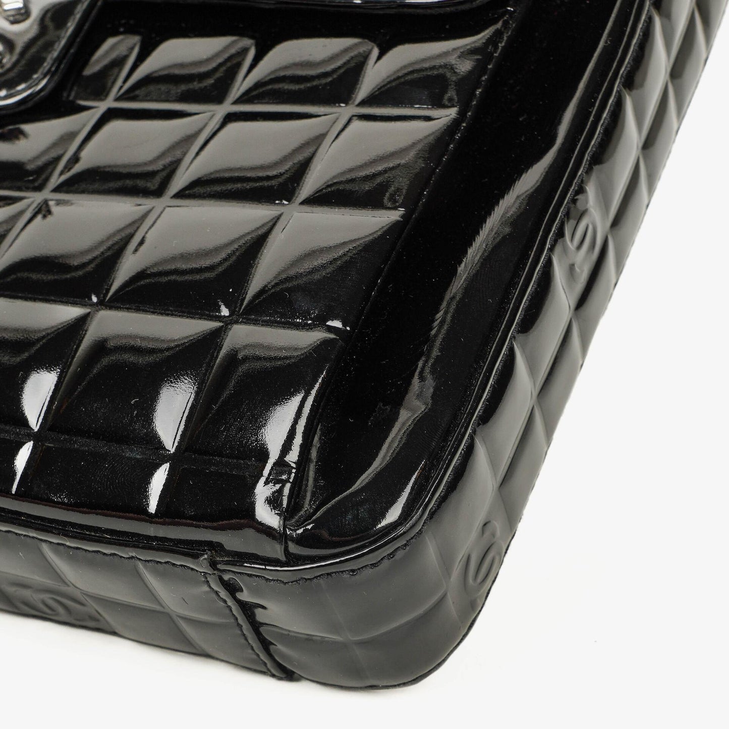 Chanel Chocolate Bar Briefcase Black Patent Leather With Silver Tone Hardware