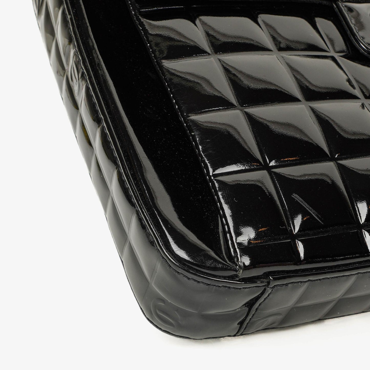 Chanel Chocolate Bar Briefcase Black Patent Leather With Silver Tone Hardware