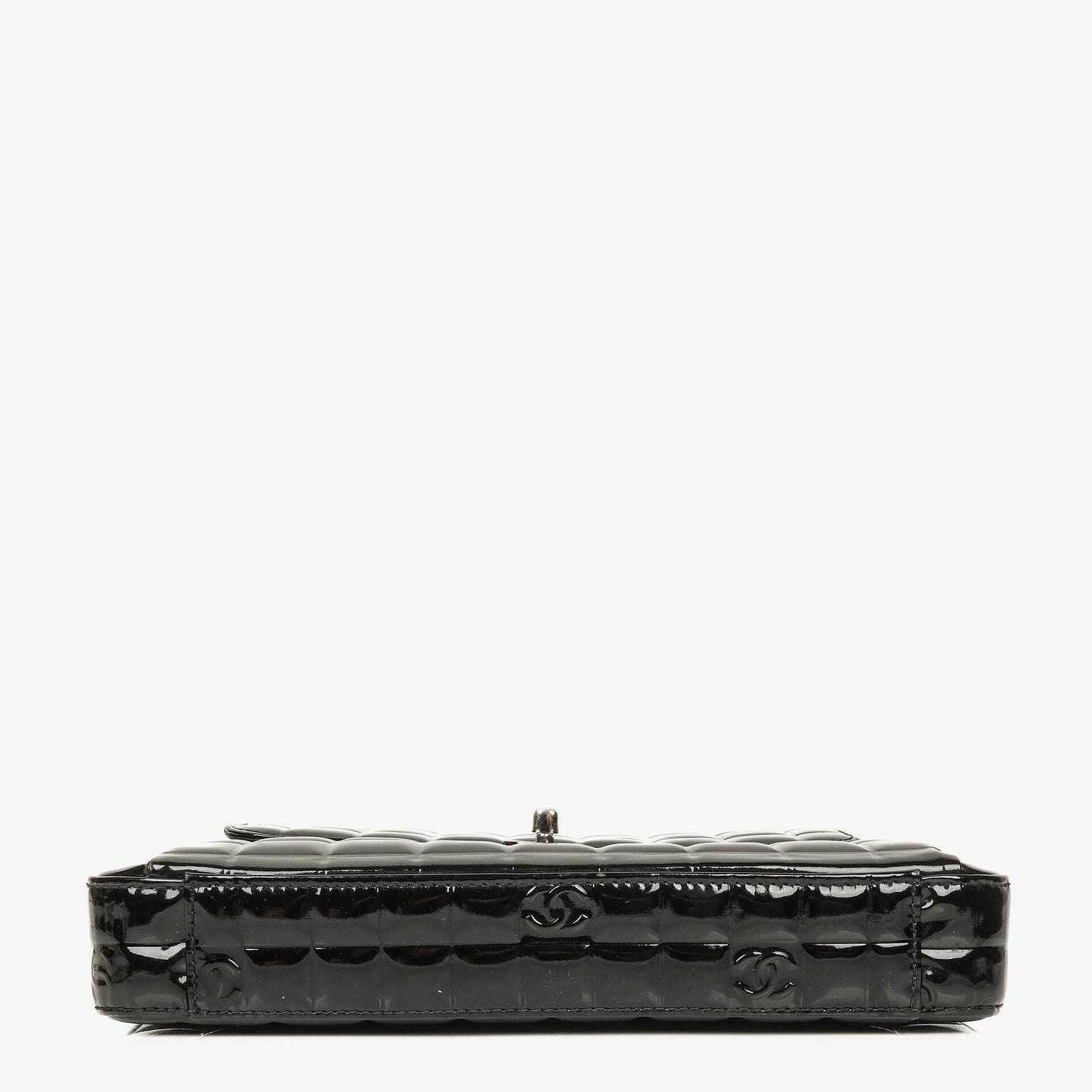 Chanel Chocolate Bar Briefcase Black Patent Leather With Silver Tone Hardware