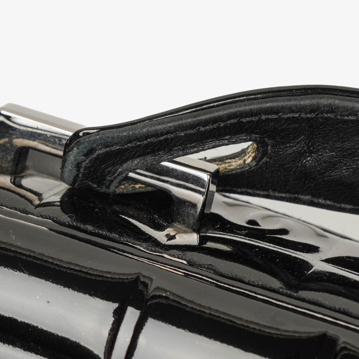 Chanel Chocolate Bar Briefcase Black Patent Leather With Silver Tone Hardware