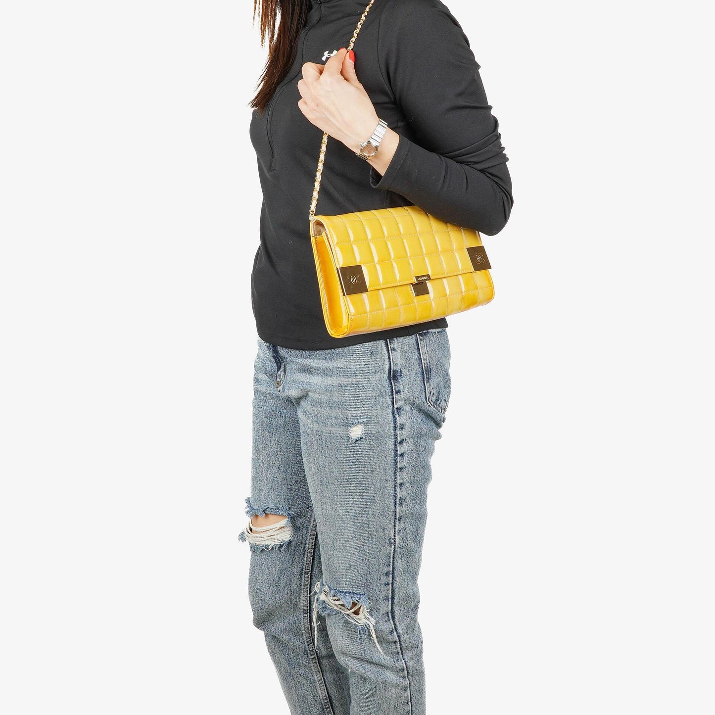 Chanel Chocolate Bar East West Patent Leather Shoulder Bag