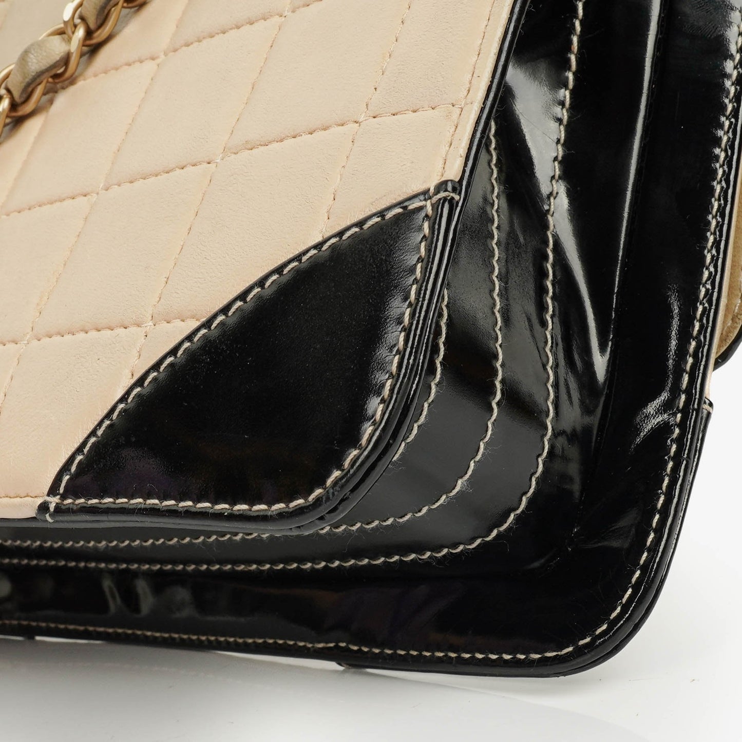 Chanel Chocolate Bar Lambskin And Patent Leather Single Flap Bag