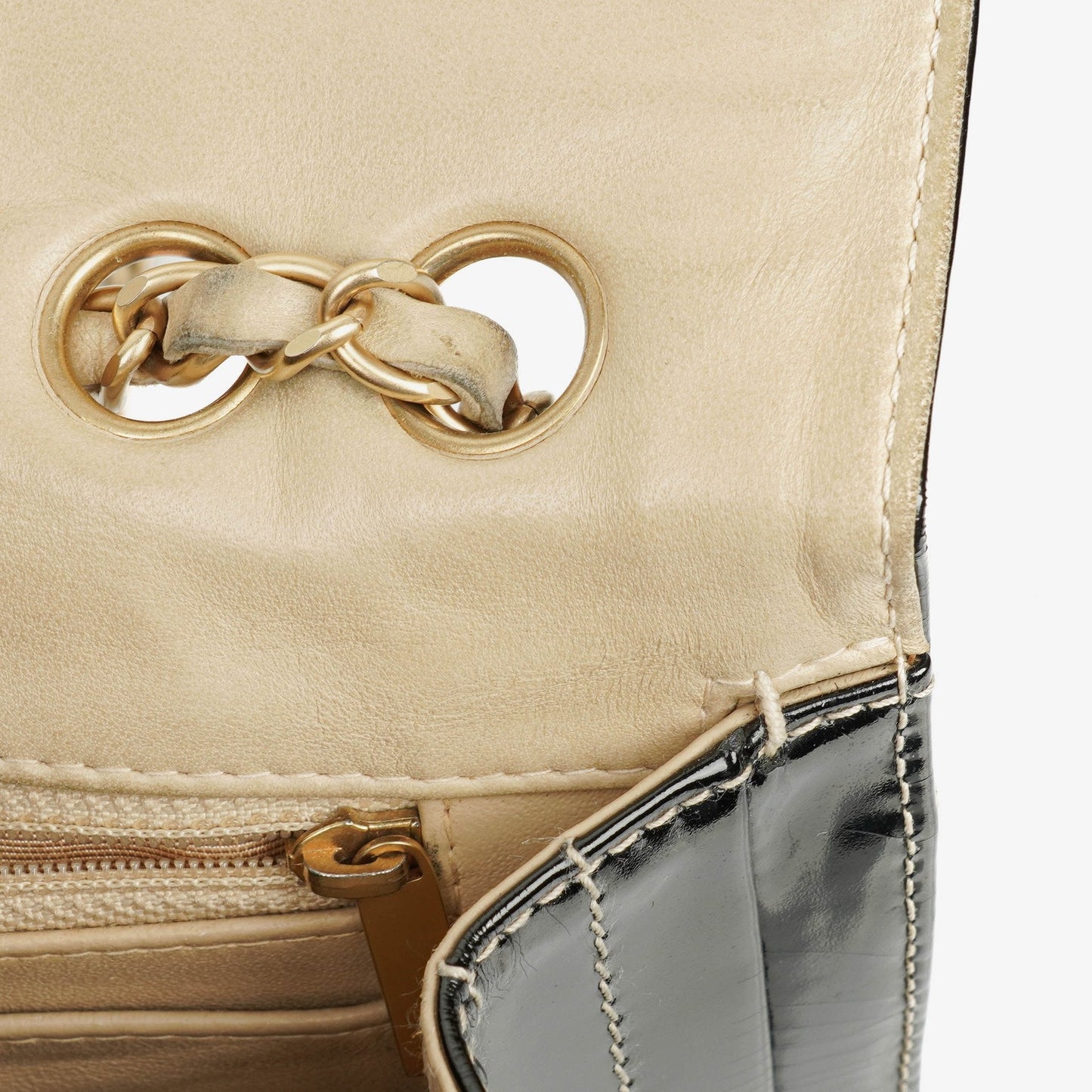 Chanel Chocolate Bar Lambskin And Patent Leather Single Flap Bag