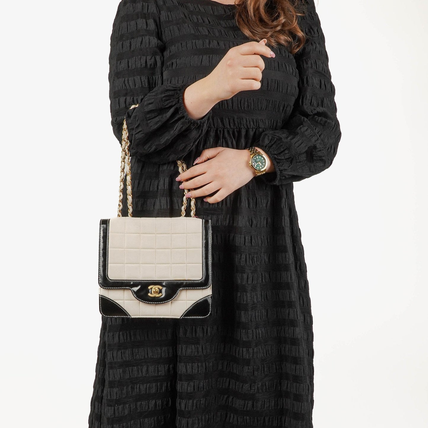Chanel Chocolate Bar Leather And Patent Leather Single Flap Bag