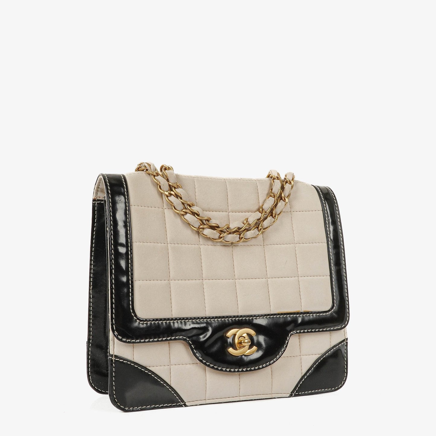 Chanel Chocolate Bar Leather And Patent Leather Single Flap Bag