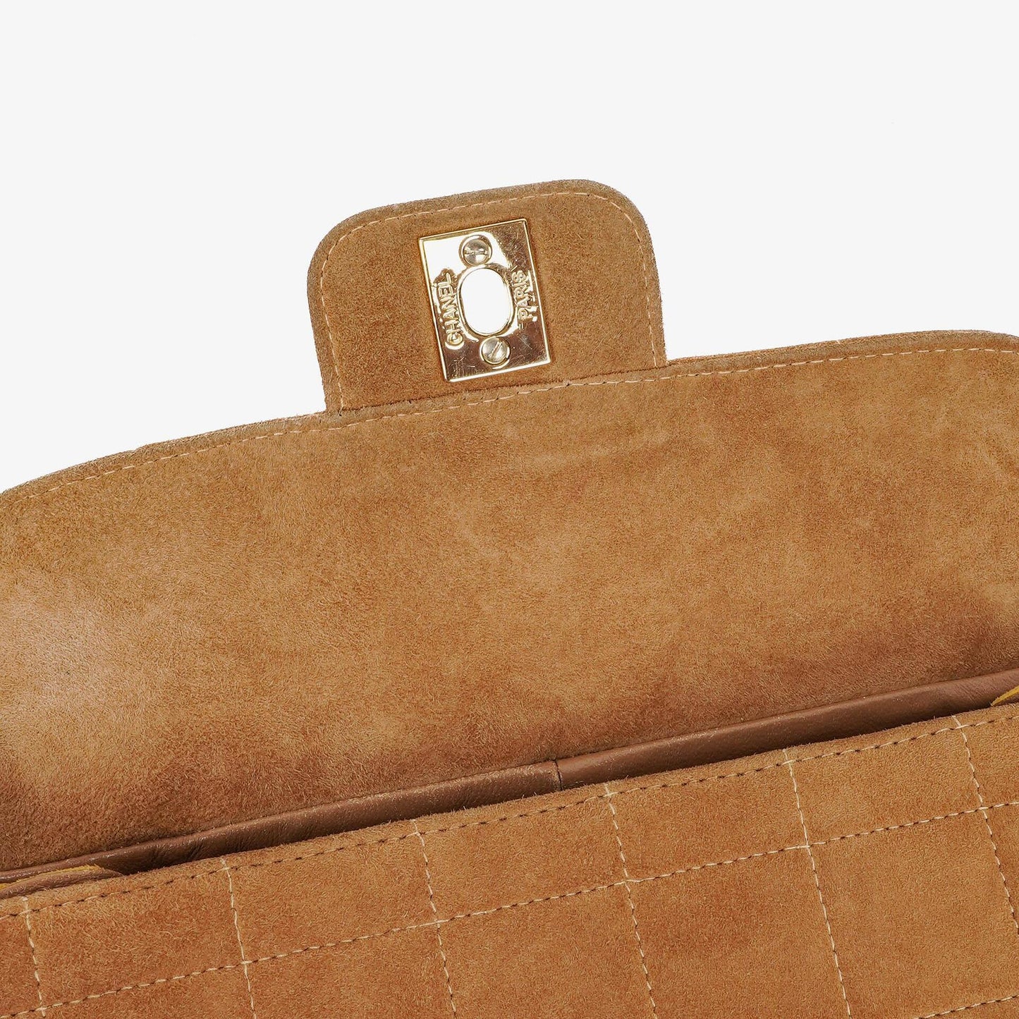 Chanel Chocolate Bar Yellow/Beige Suede Top Handle Flap Bag