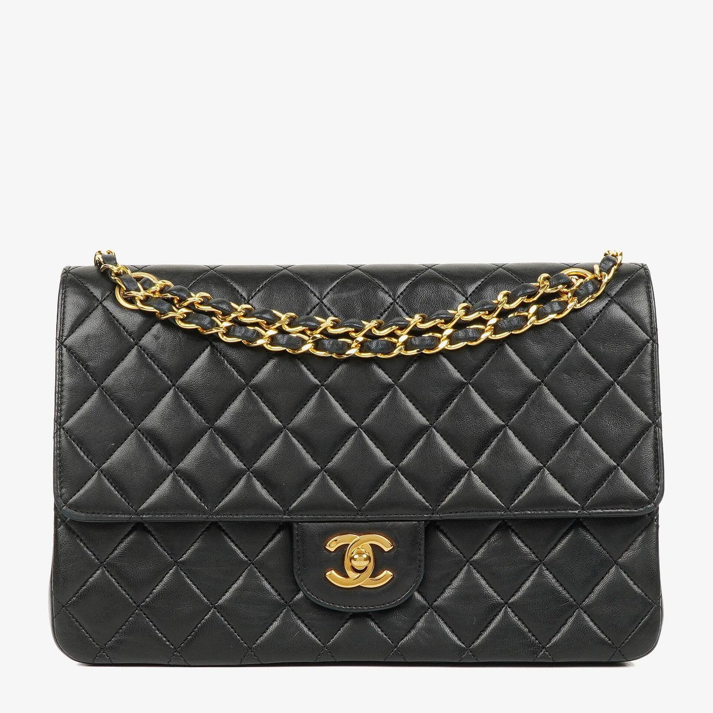 Chanel Classic Black Quilted Lambskin Double Flap Bag With 24K Gold-Plated Hardware
