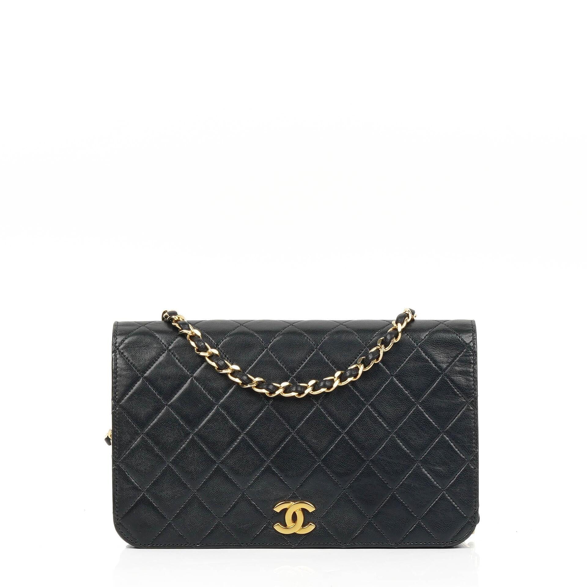 Chanel Classic Black Quilted Lambskin Full Flap Bag With Gold-Tone Hardware