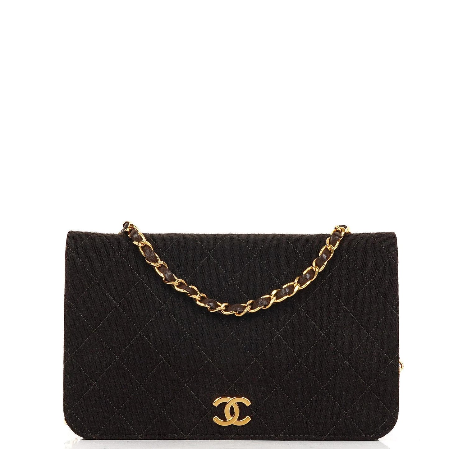 Chanel Classic Brown Quilted Jersey Full Flap Bag With 24K Gold-Plated Hardware