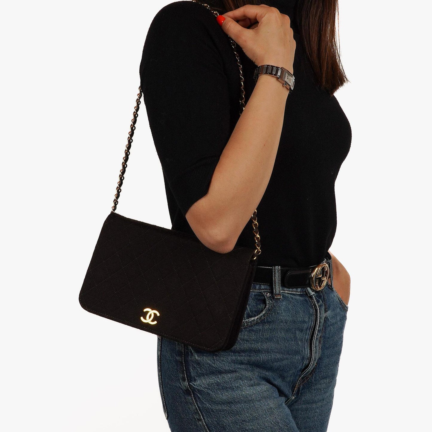 Chanel Classic Brown Quilted Jersey Full Flap Bag With 24K Gold-Plated Hardware