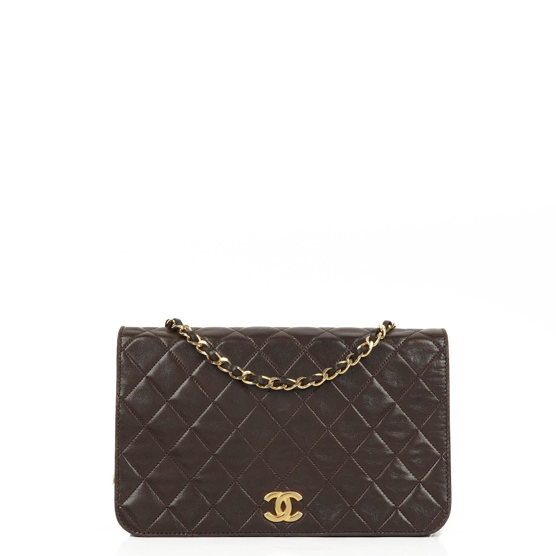 Chanel Classic Brown Quilted Lambskin Full Flap Bag With Gold-Tone Hardware