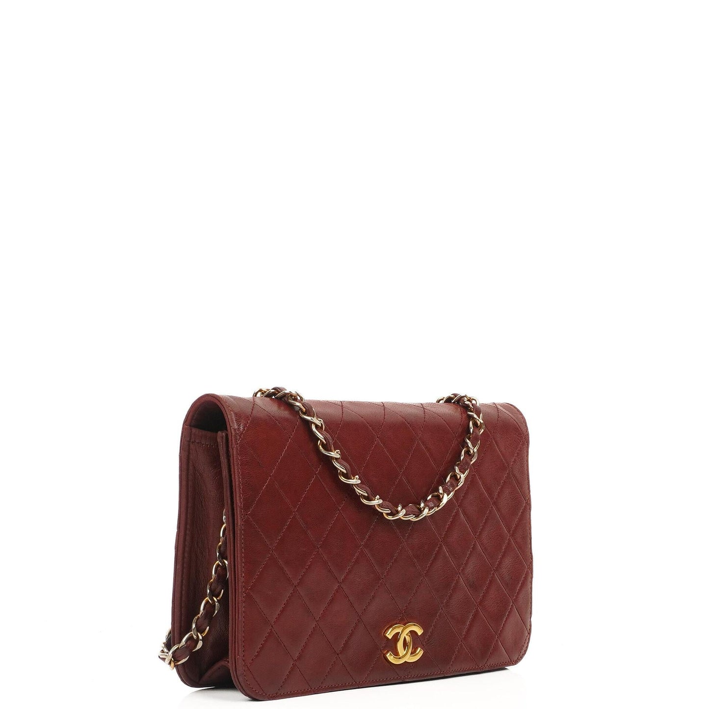 Chanel Classic Burgundy Quilted Lambskin Full Flap Bag With 24K Gold-Plated Hardware