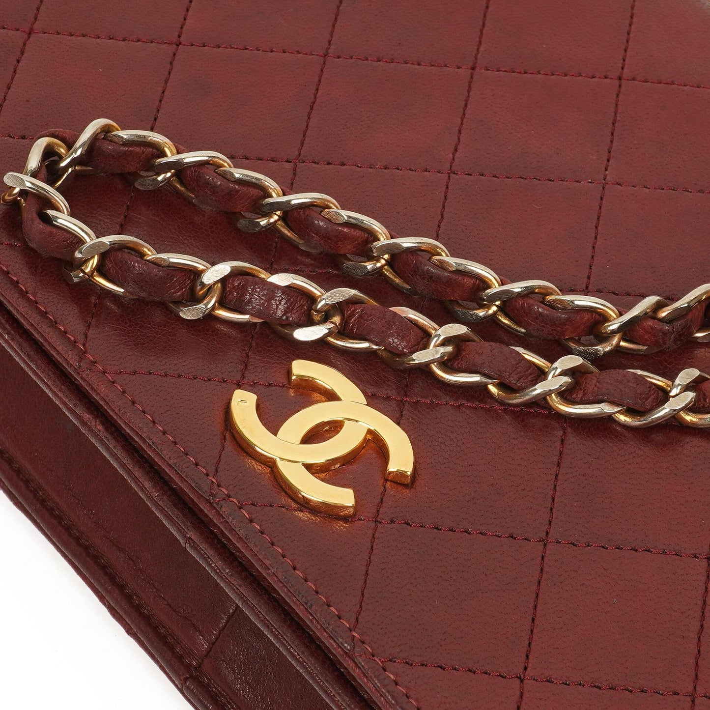 Chanel Classic Burgundy Quilted Lambskin Full Flap Bag With 24K Gold-Plated Hardware