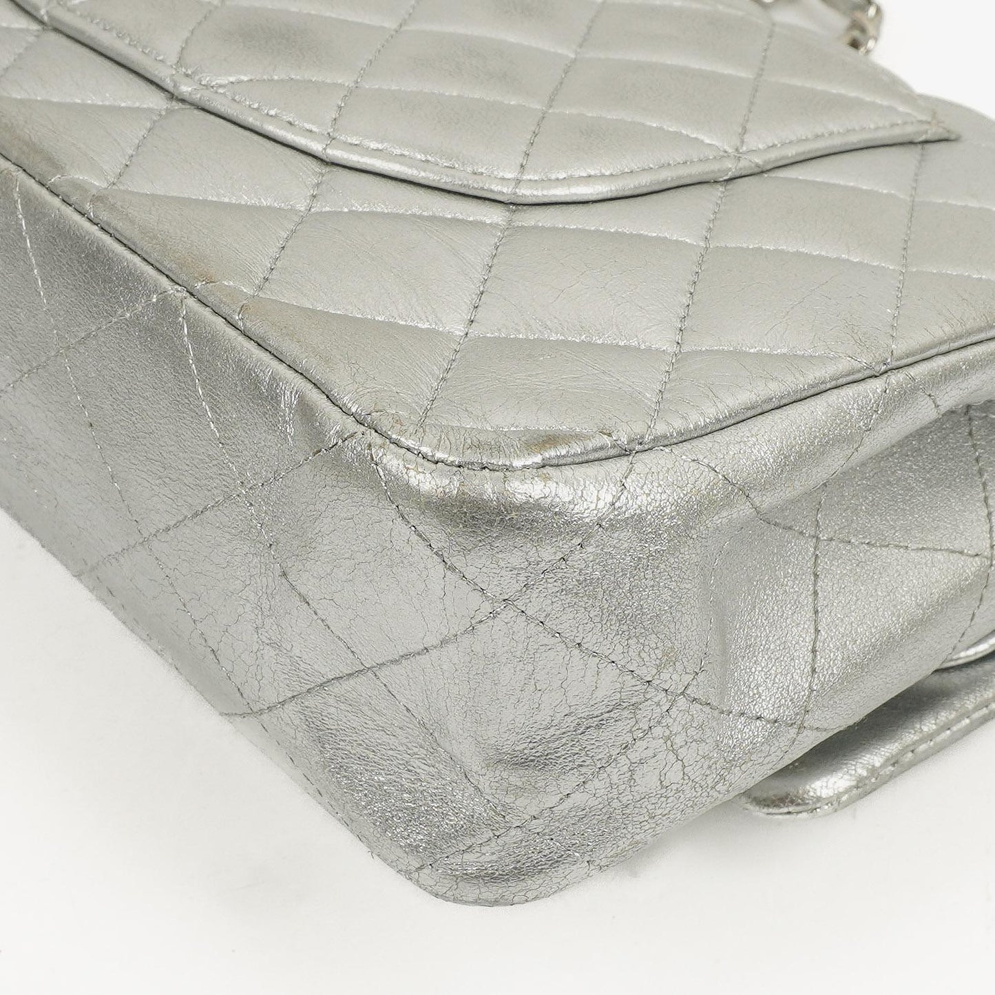 Chanel Classic Double Flap Bag Metallic Silver Quilted Lambskin With Silver-Tone Hardware