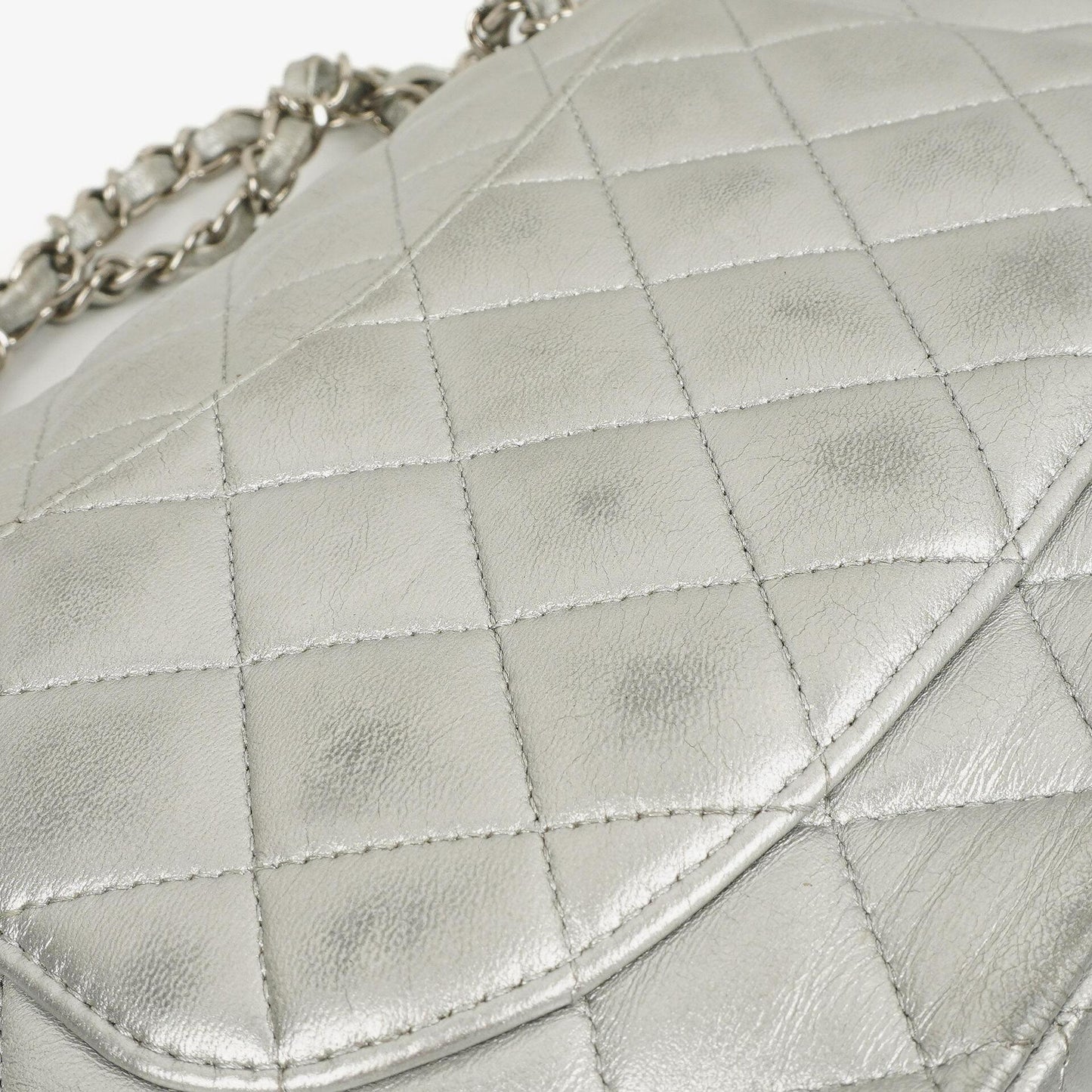 Chanel Classic Double Flap Bag Metallic Silver Quilted Lambskin With Silver-Tone Hardware