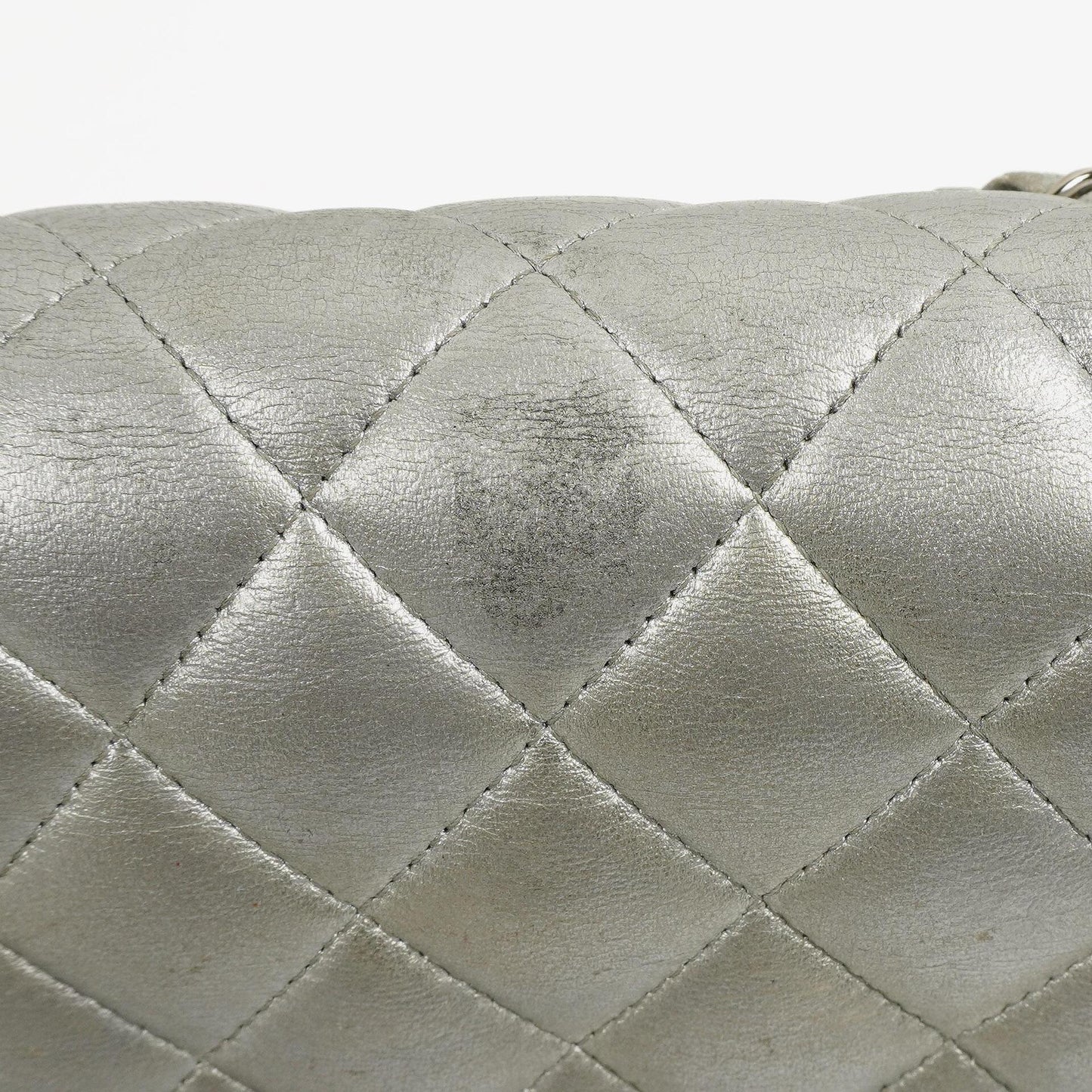 Chanel Classic Double Flap Bag Metallic Silver Quilted Lambskin With Silver-Tone Hardware