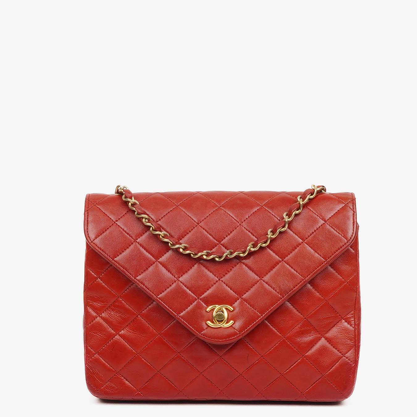 Chanel Classic Envelope Flap Bag in Red Quilted Lambskin With 24K Gold-Plated Hardware
