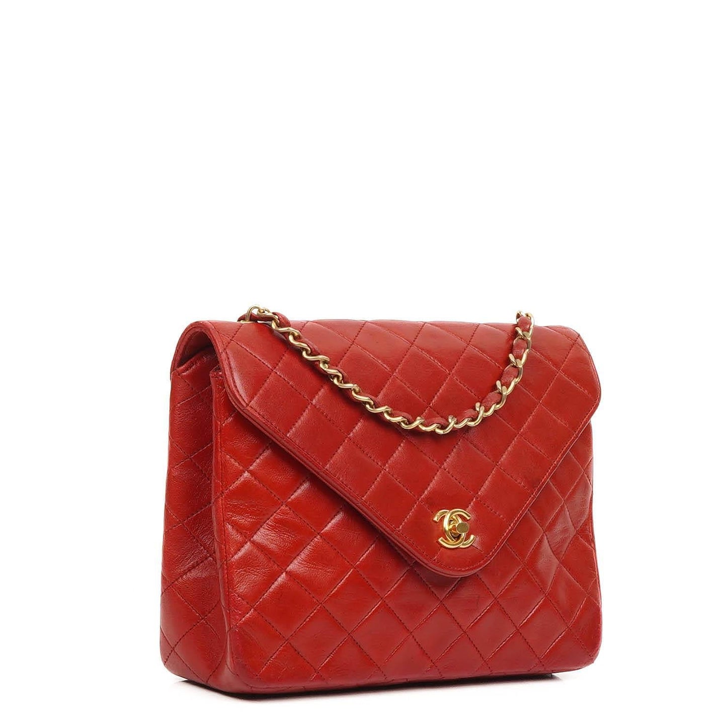 Chanel Classic Envelope Flap Bag in Red Quilted Lambskin With 24K Gold-Plated Hardware